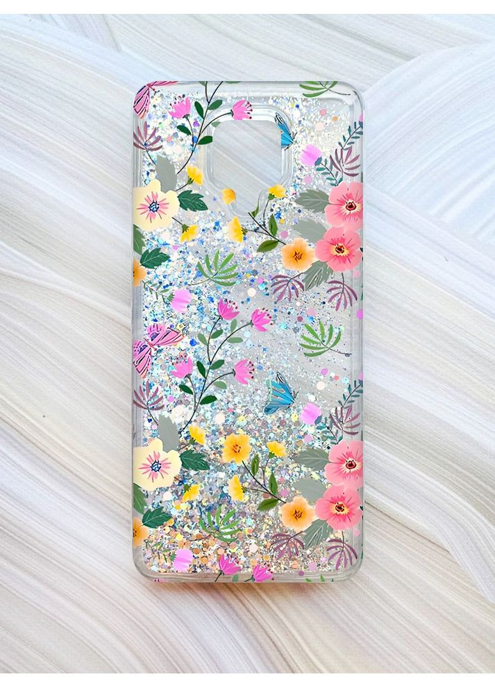Чохол з плаваючими блискітками на Xiaomi Redmi Note 9 Pro/9S/9 Pro Max Сріблястий:: Квітковий фон (принт 369) CASE CONTROL (360711487)