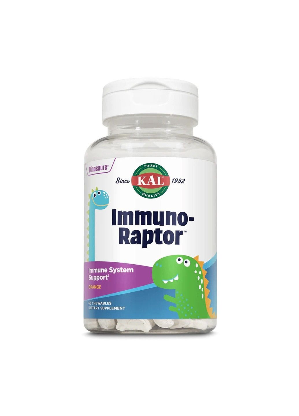 Dinosaurs®, Immuno-Raptor™, добавка для поддержки иммунитета, со вкусом апельсина 60 жевательных таблеток KAL (347599759)