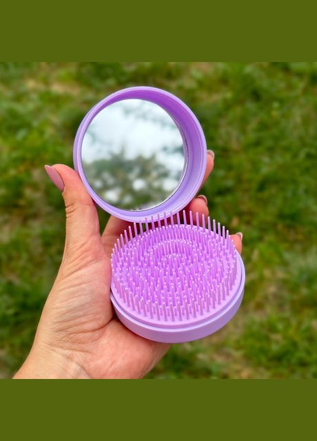 Компактная расческа для волос с зеркалом, фиолетовая. No Brand (302490552)