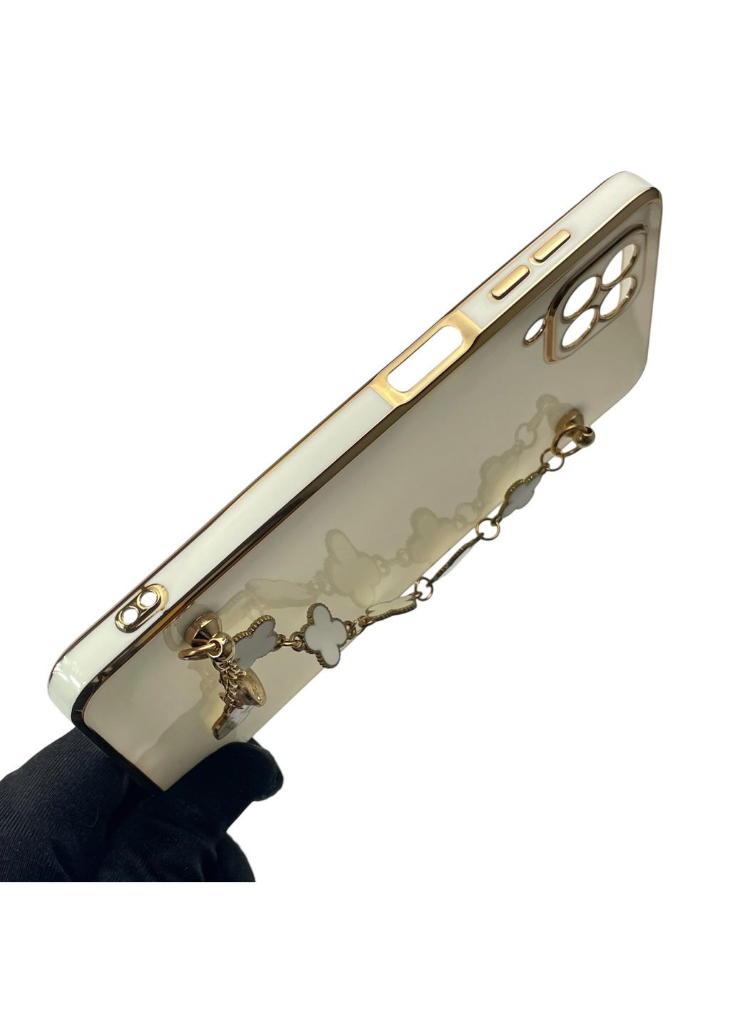Чехол для телефона Galaxy M32 4G (SM-M325F) женский с ремешком с украшениями и золотой окантовкой на M32 белый gs1 Samsung (366230828)