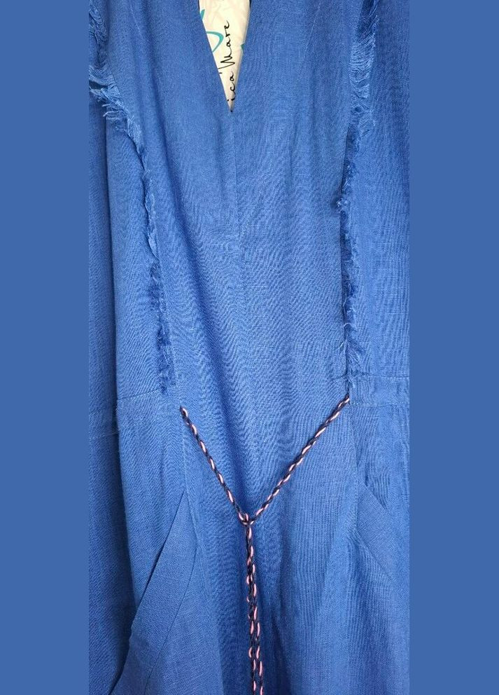 Синя сукня синя з вишивкою з льону mkrm4260-1 Rica Mare