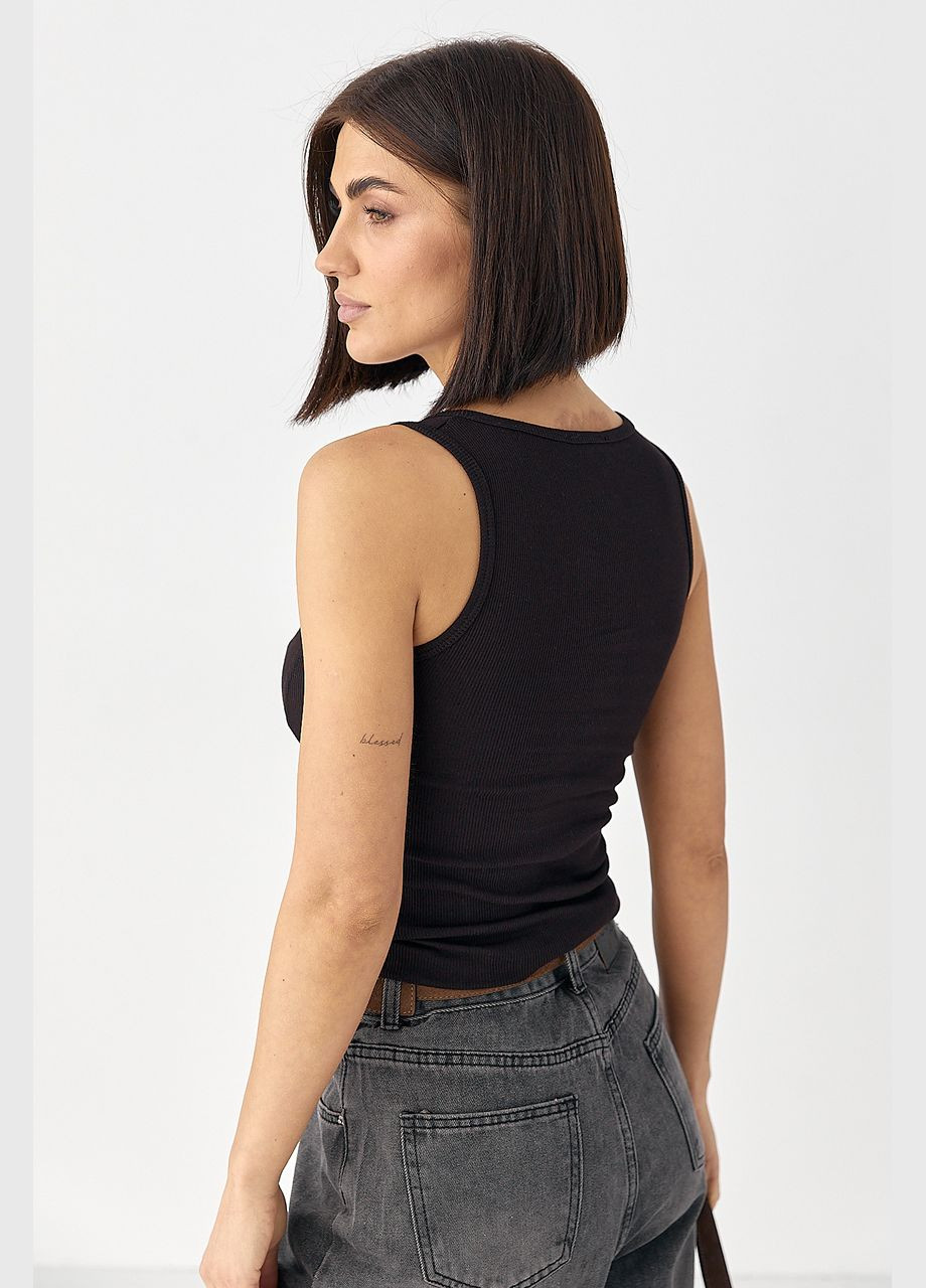 Приталенная майка в рубчик с декоративными швами - синий цвет Lurex — 324392796