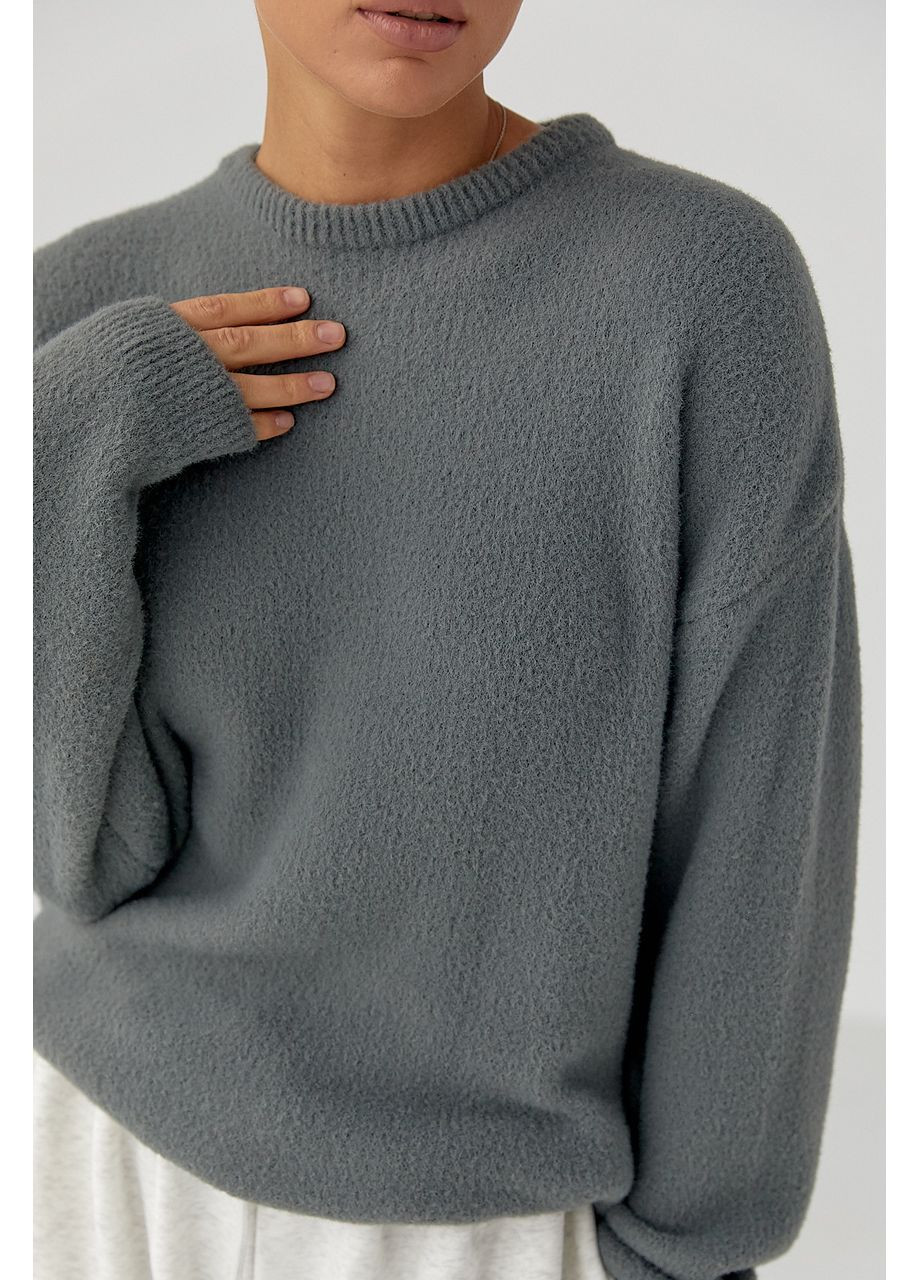 Сірий зимовий светр з альпаки у вільному фасоні - сірий колір Lurex