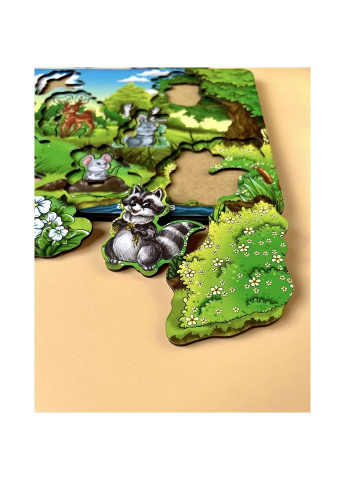 Деревянный сортер-пазл "А где звери?" (ПСФ002) PSF002 серия "лес" Ubumblebees (302010253)