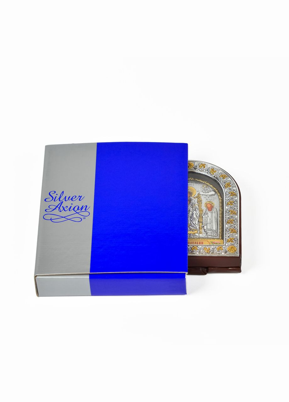 Печерская Икона Божией Матери 12х15,5см под стеклом арочной формы в коже Silver Axion (265446020)