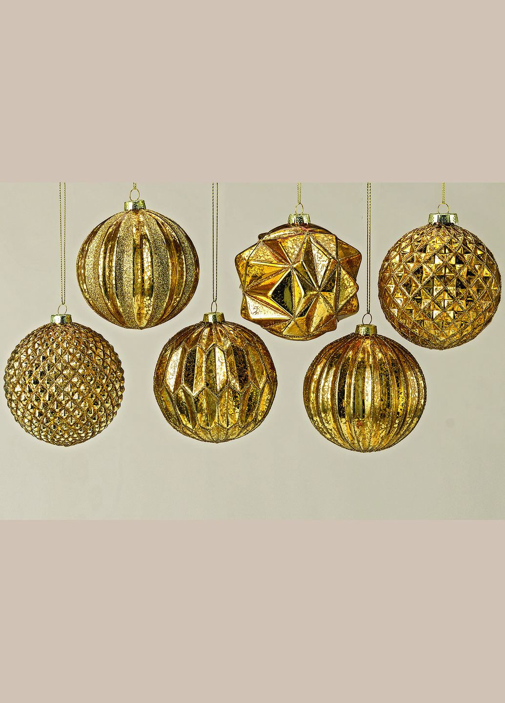 Набір новорічних куль із 6-ти шт золоте скло d10см (1007030) Гранд Презент (305412812)