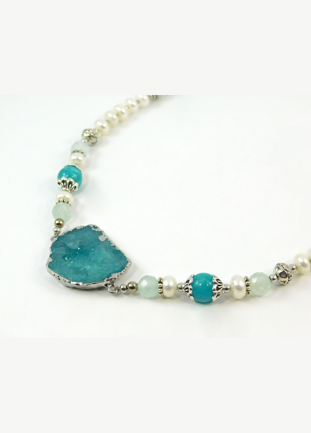Эксклюзивные бусы "Аква" Аквамарин, Кварц грань, Жемчуг рондель Fursa fashion (322314497)