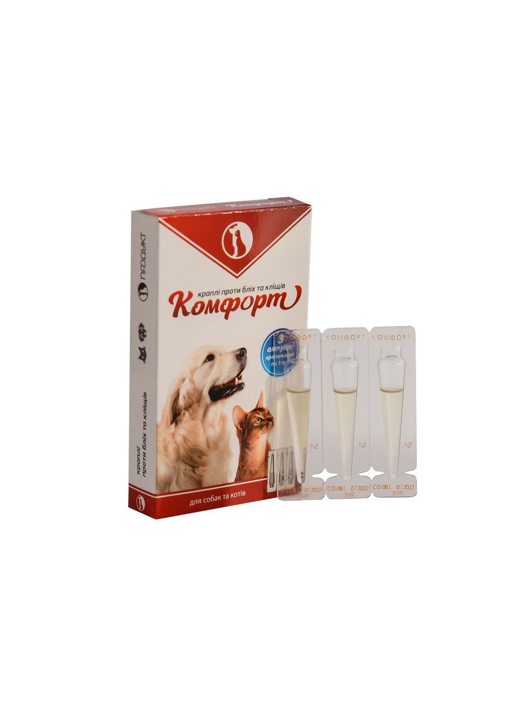 Краплі проти бліх та кліщів для котів (3 ампули х 1 мл) Комфорт (323236569)