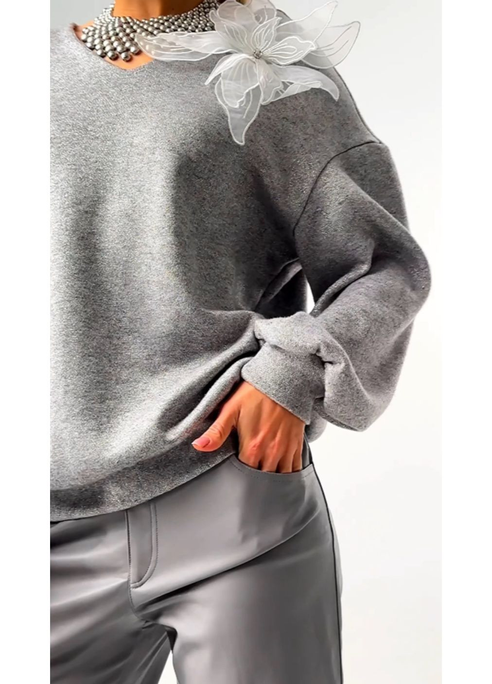 Срібляста нарядна трикотажна кофта - ua54 / eu48 Iren Klairie