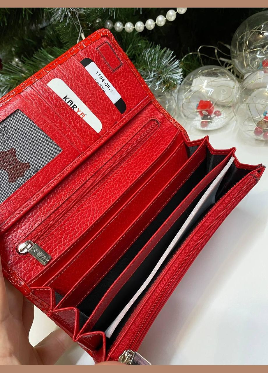 Гаманець жіночий Туреччина червоний крокодилячий принт натуральна шкіра на магнитах Karya (341322773)