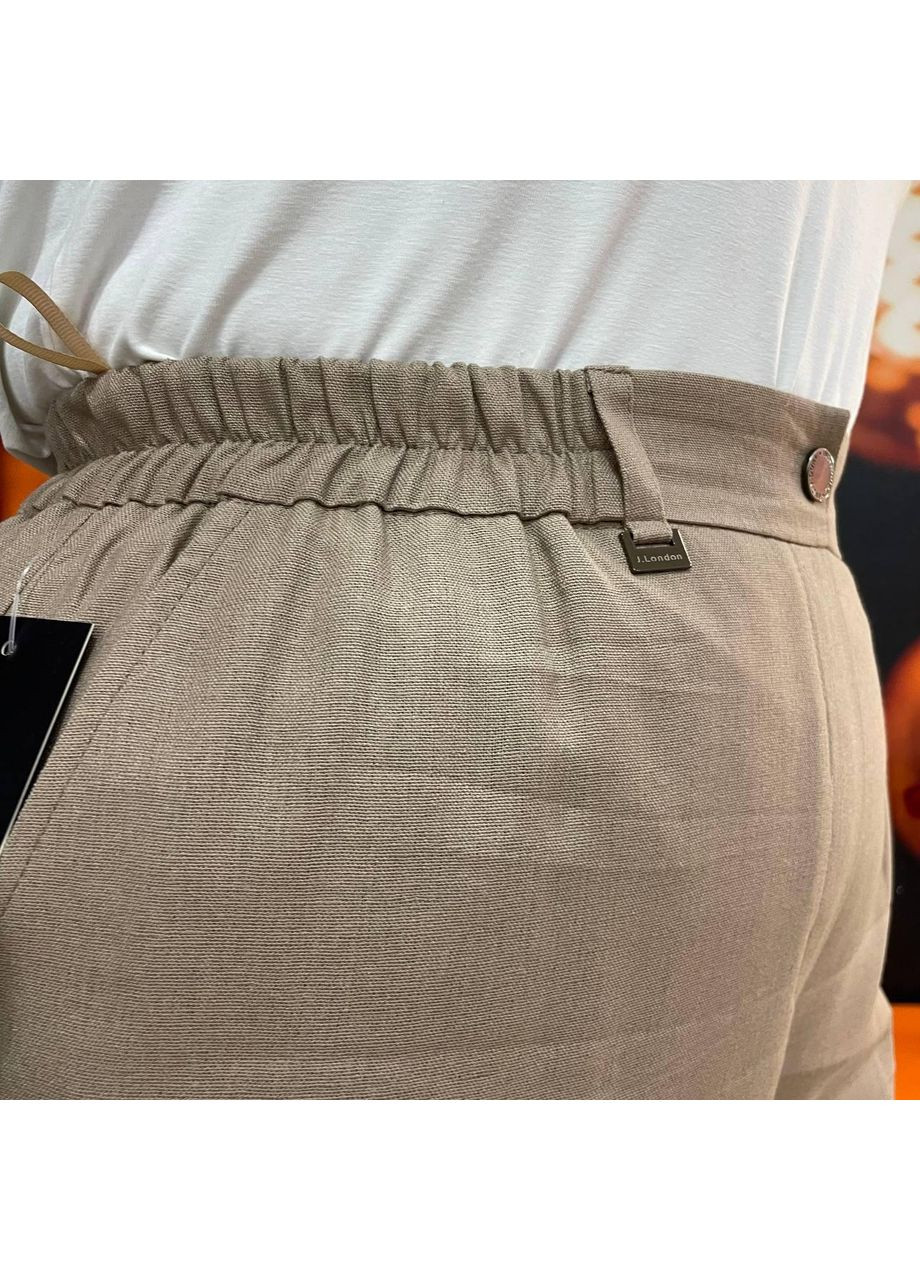 Женские бежевые брюки лен батал No Brand (354331915)