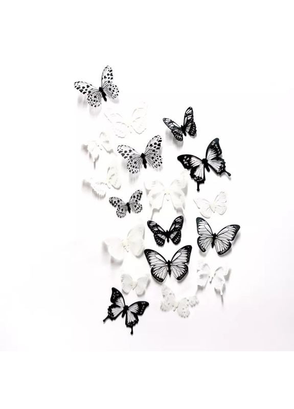 Наклейка на стену Бабочки черные и белые 18шт с блестками Б159-1 No Brand (315725471)
