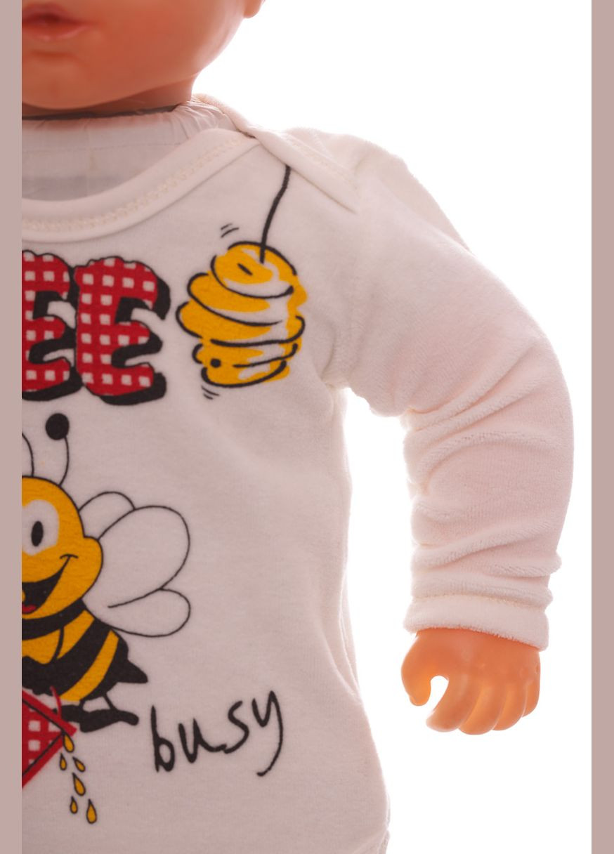 Боди с длинным рукавом велюр белое Bee MiniPapi 86 см (26694) BABYKROHA (297200289)