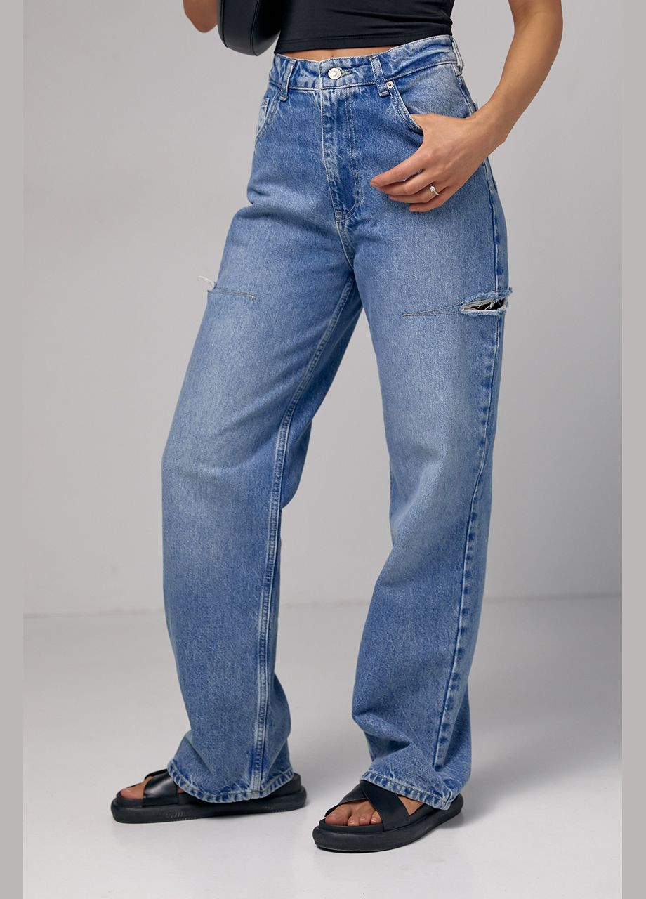 Женские джинсы с декоративными разрезами на бедрах Lurex - (282953563)