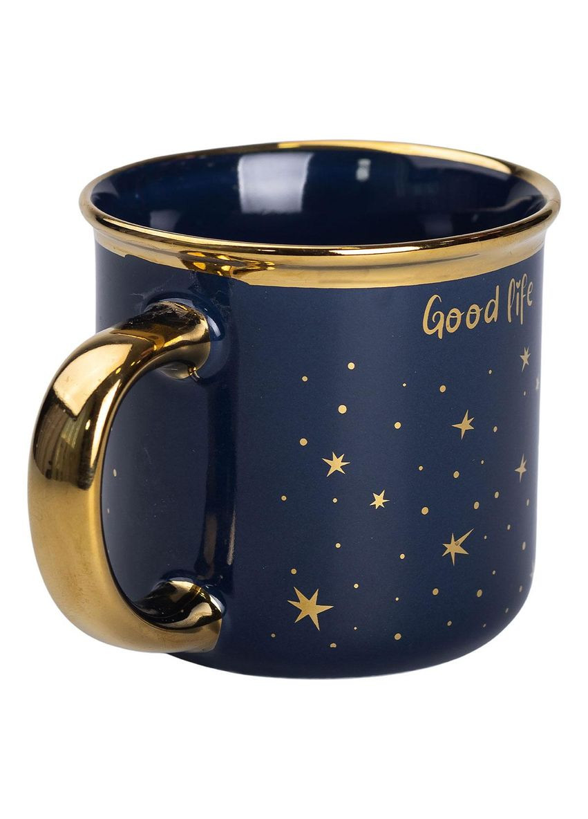 Чашка керамічна із золотим обідком та позолоченою ручкою 320 (мл) Good life Синя RX-N231506BL Liling Rongxiang Ceramic (357204243)