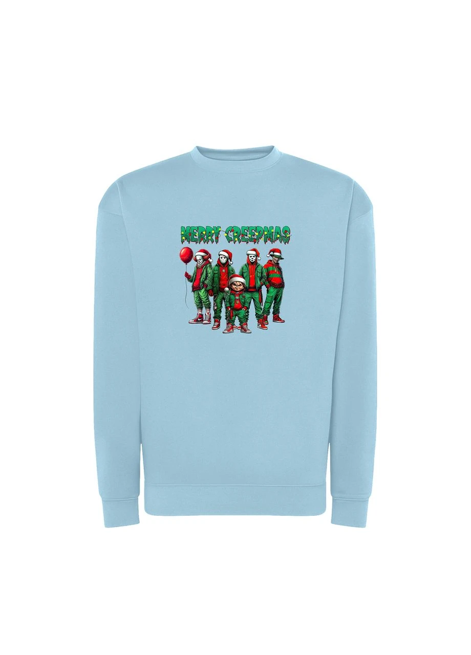 Голубой новогодний свитшот с принтом "merry creepmas". фильмы ужасов (10219910583) ТiШОТКА (368570724)