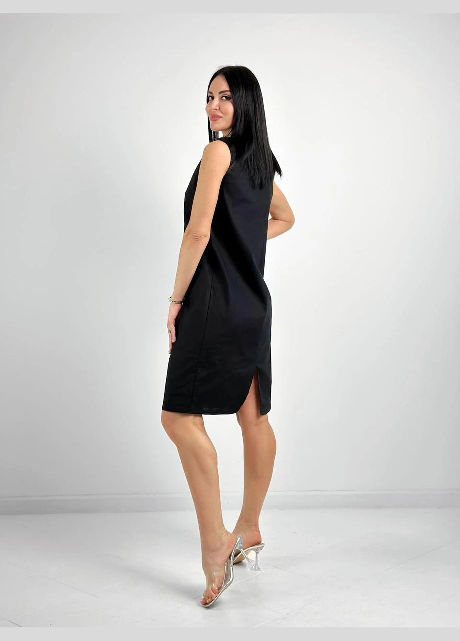 Черное льняное летнее платье Fashion Girl