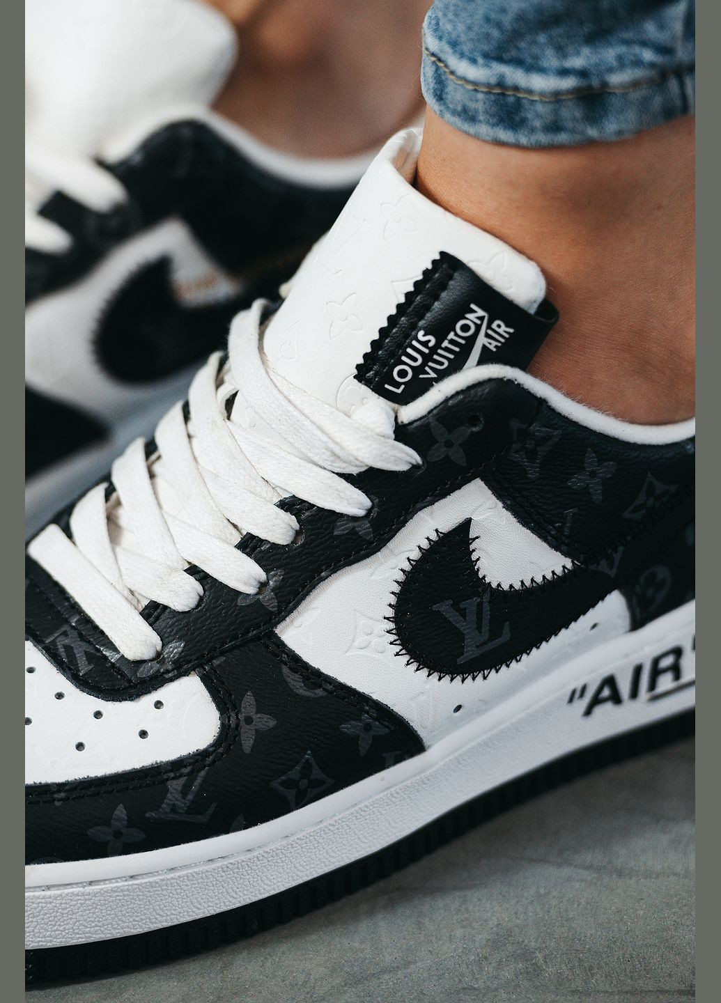 Кроссовки женские и мужские Nike Air Force 1 x Louis Vuitton black white | Найк Аир Форс 1 черно-белые No Brand чёрно-белые демисезоны (315683556)