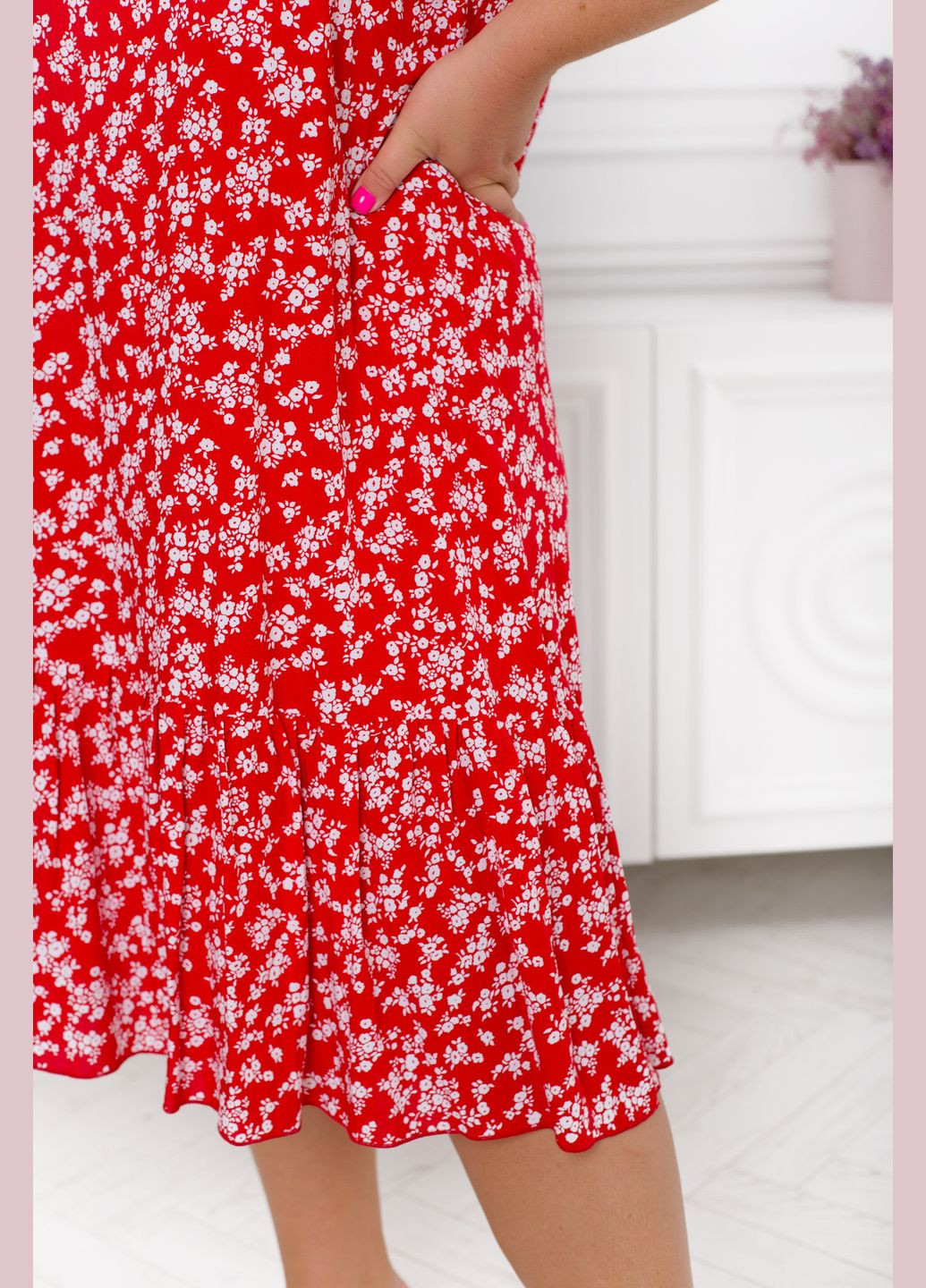 Червона повсякденний сукня з воланом а-силует No Brand з квітковим принтом