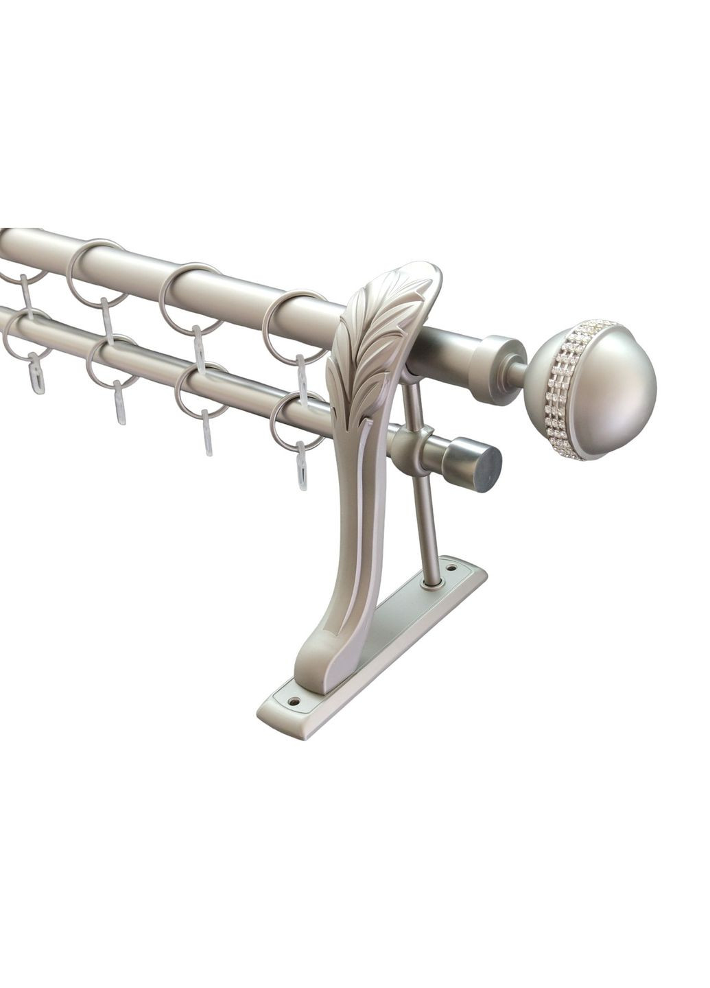 Карниз для штор Шар с камешками металлический двухрядный ретро гладкая труба кольцо металлическое Сатин 25\19 мм 240см ORVIT (299335016)