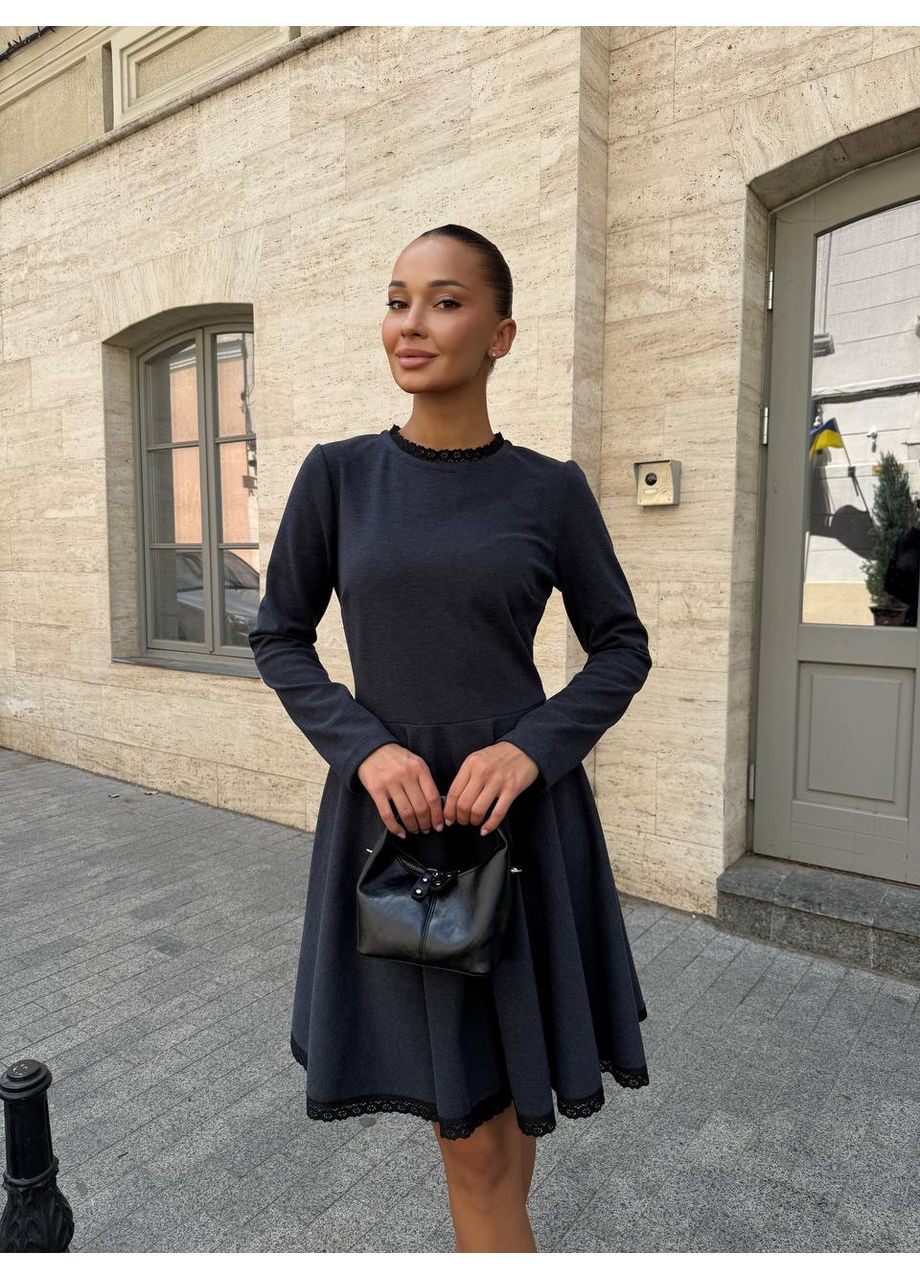 Темно-синя повсякденний жіноча сукня з шерсті-котону Україна