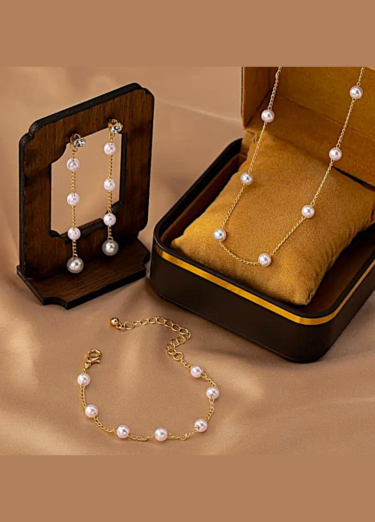 Комплект чокер, браслет и сережки бусины ( имитация жемчужин) No Brand (335064390)