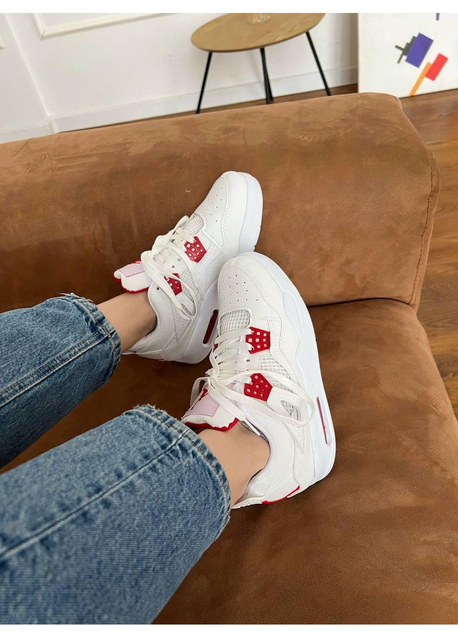 Білі Осінні кросівки чоловічі nike air jordan 4 retro white red найк аір джордан No Brand
