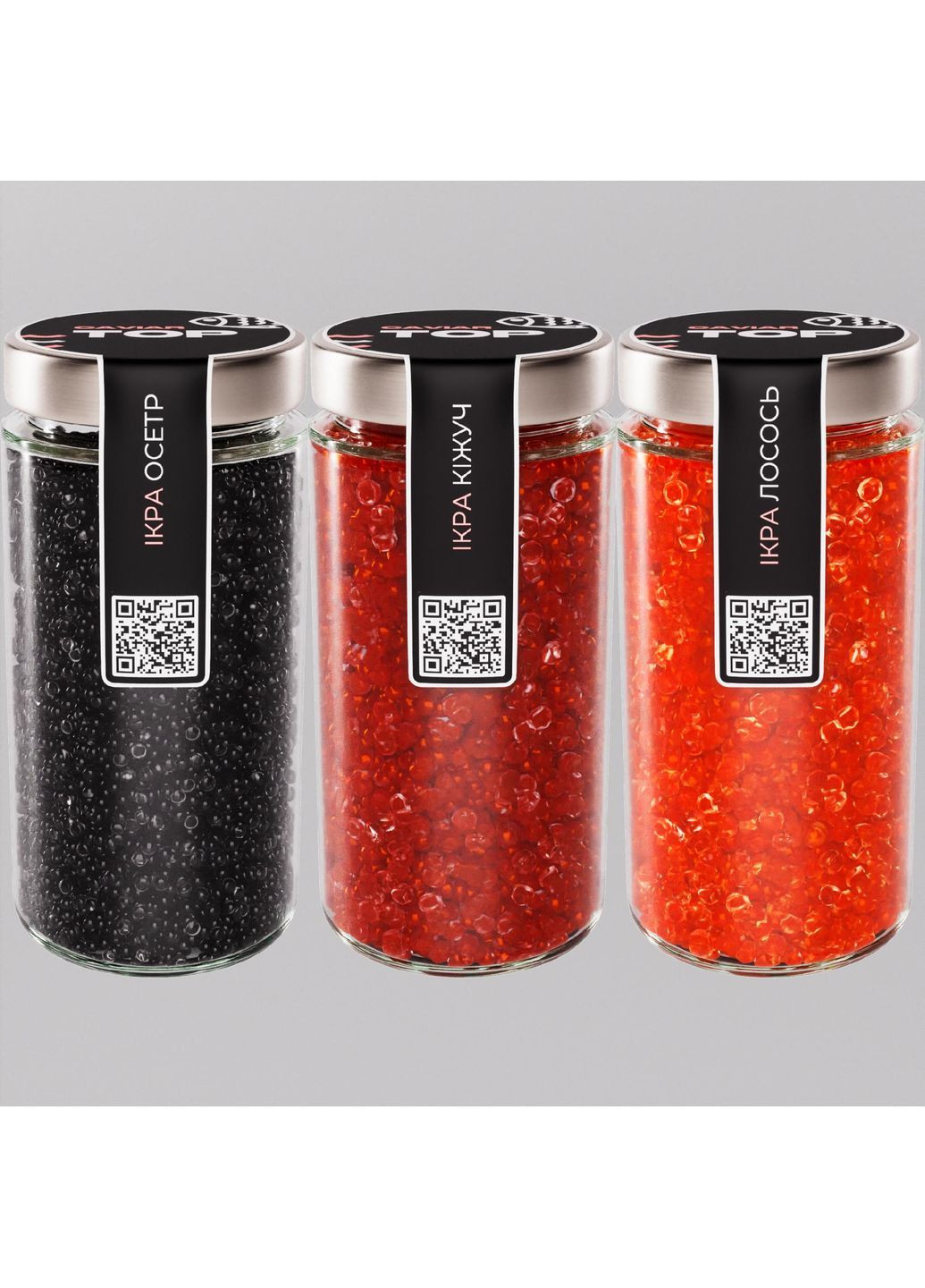 Набор из трёх видов Икорного продукта CapsFood Икра Кижуч + Осётр + Лосось PREMIUM, 500+500+500 грамм Ikorka (371993916)