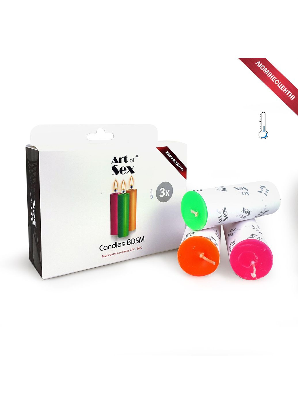 Набор восковых свечей size S 10 см (3 шт), низкотемпературные, люминисцентные Art of Sex (335387708)