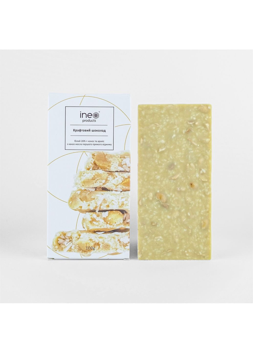 Шоколад крафтовый белый с кокосом и арахисом 100 г (4820221290112) Ineo products (361044806)