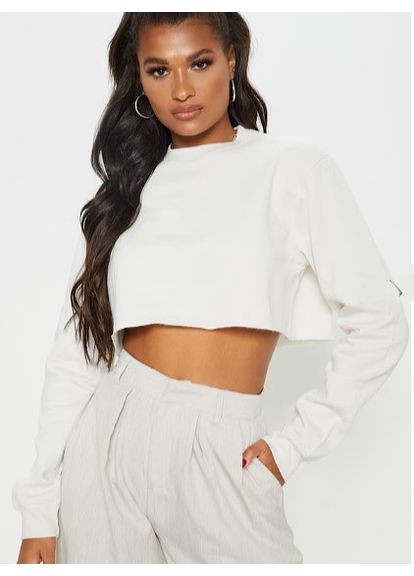 Пудровий утеплений укорочений світшот PrettyLittleThing однотонний без декору (361878544)