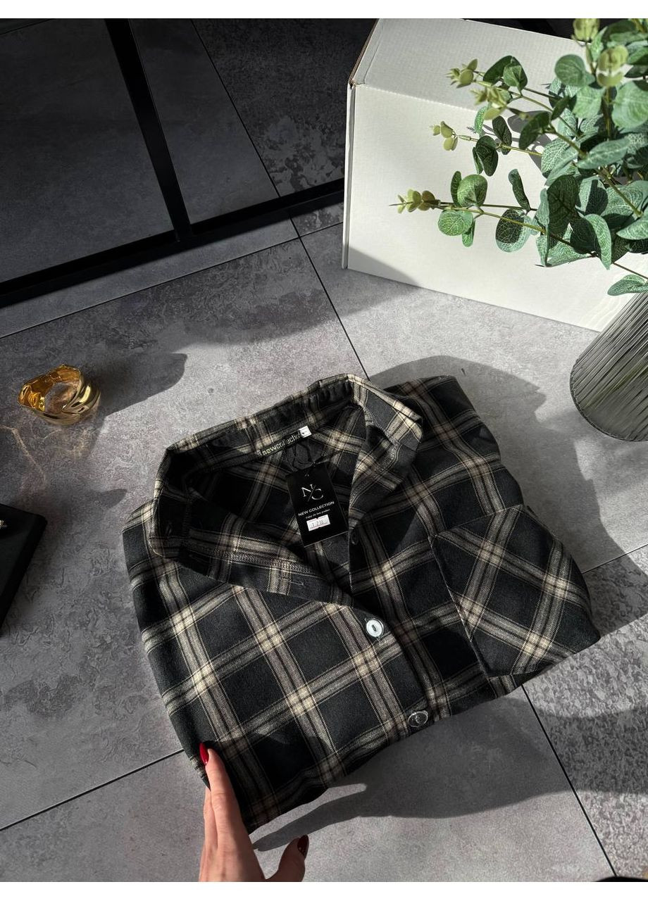 Черная кэжуал рубашка в клетку Україна с длинным рукавом