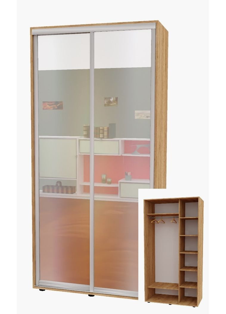 Шкаф-купе двухдверный 100*60*250 см Дуб крафт золотой 2 двери Зеркало Алекса (360477249)