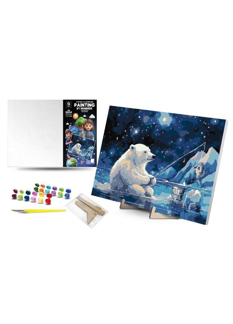 Набор для росписи по номерам 30х40 см. QB900-081 "Полярный медведь" с деревянной подставкой. qbee (368709317)