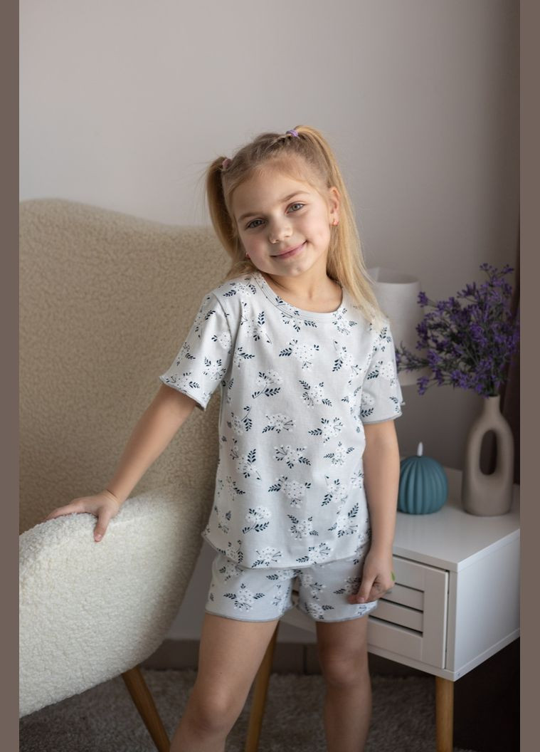 Сіра піжама для дівчаток 02-2722-02 116 см світло квіти Авекстекс