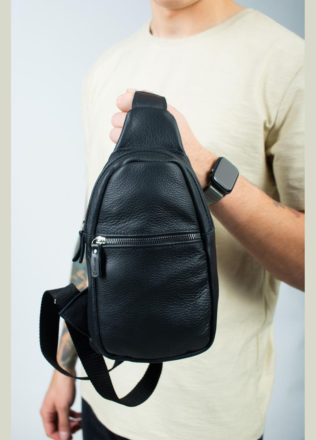 Мужская сумка-слинг из натуральной кожи, сумка через плечо SL016 (Черная) SKILL (324216474)