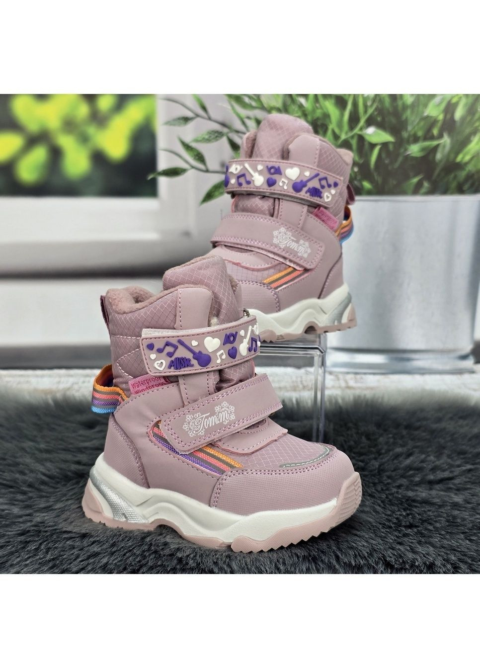 Розовые повседневные зимние ботинки детские для девочки зимние на овчине Tom.M