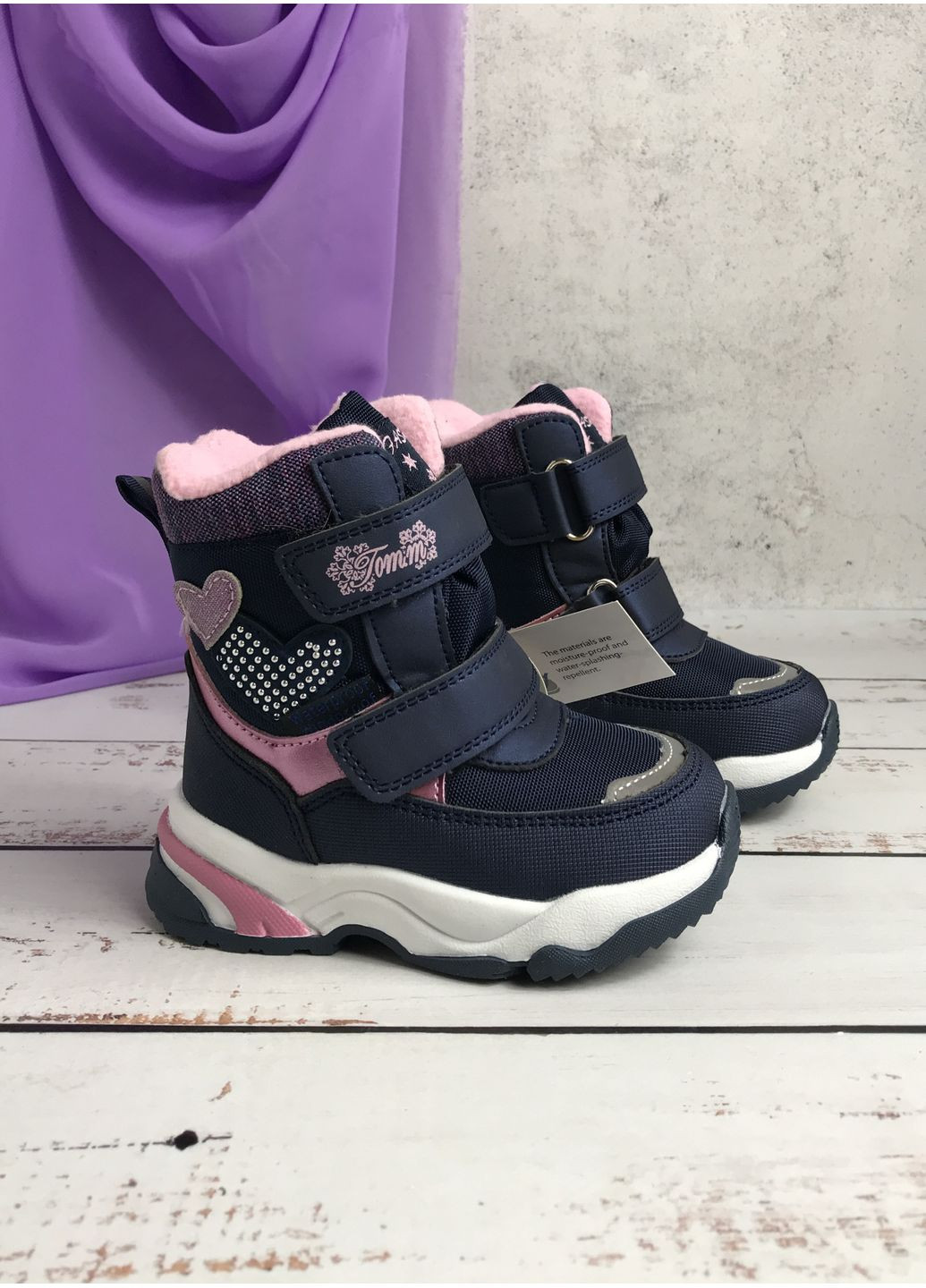 Темно-синие повседневные зимние ботинки зимние детские на девочку том.м темно-синий (744) Том.М