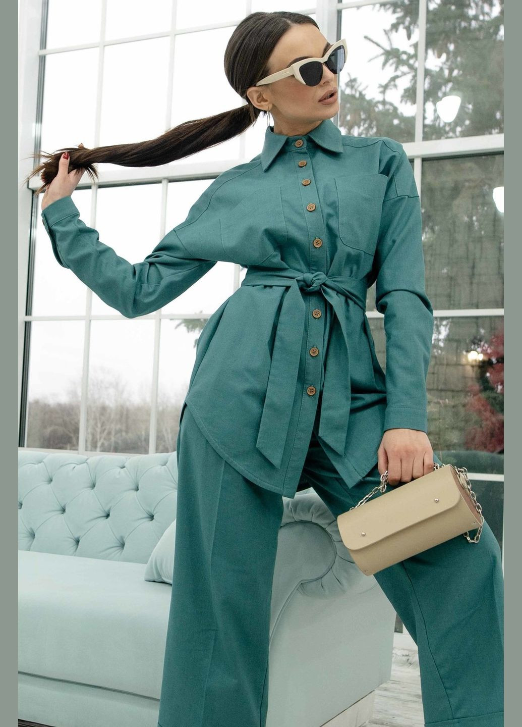 Бирюзовая кэжуал, классическая рубашка RiMari