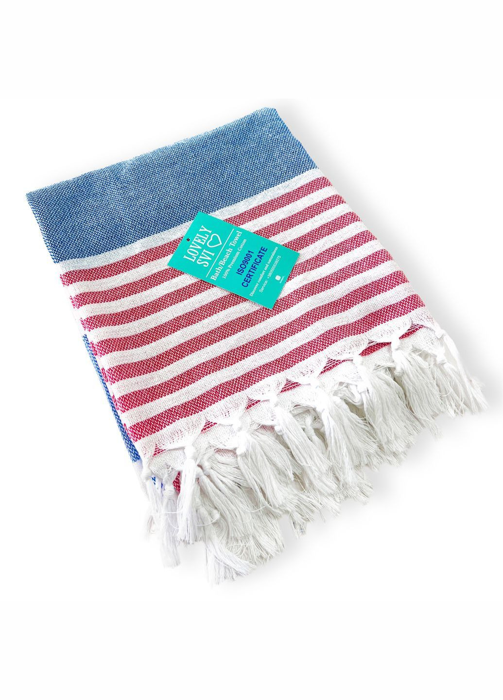 Рушник пештемаль бавовняний, пляжний, хамам, spa - XХL 100x180 см Blue/Red Stripes Lovely Svi смужка синій