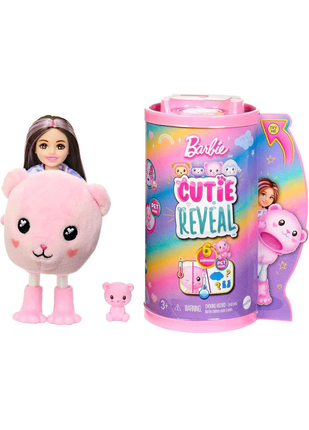 Лялька-сюрприз Cutie Reveal Chelsea Teddy Bear Plush Челсі в костюмі Ведмежа Тедді Барбі Милашка проявляшка Barbie (365251546)