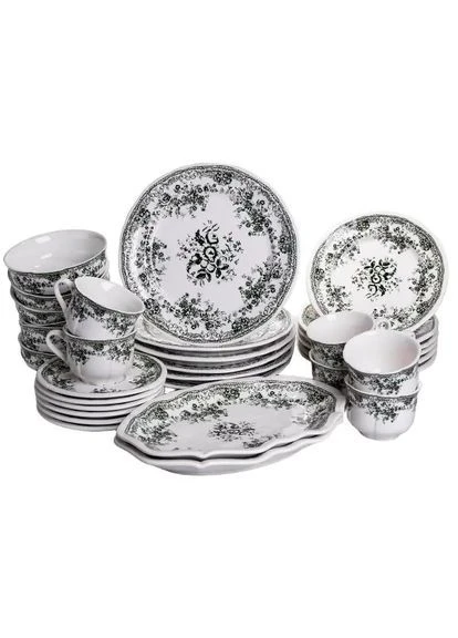 Столовий сервіз Vintage Elegant порцеляновий 32 предмети на 6 персон, чорний No Brand (376733425)