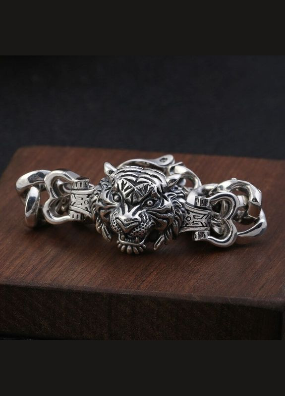 Мужской властный браслет с головой тигра посеребренный браслет-манжета с изображением зверя Fashion Jewelry (347151316)