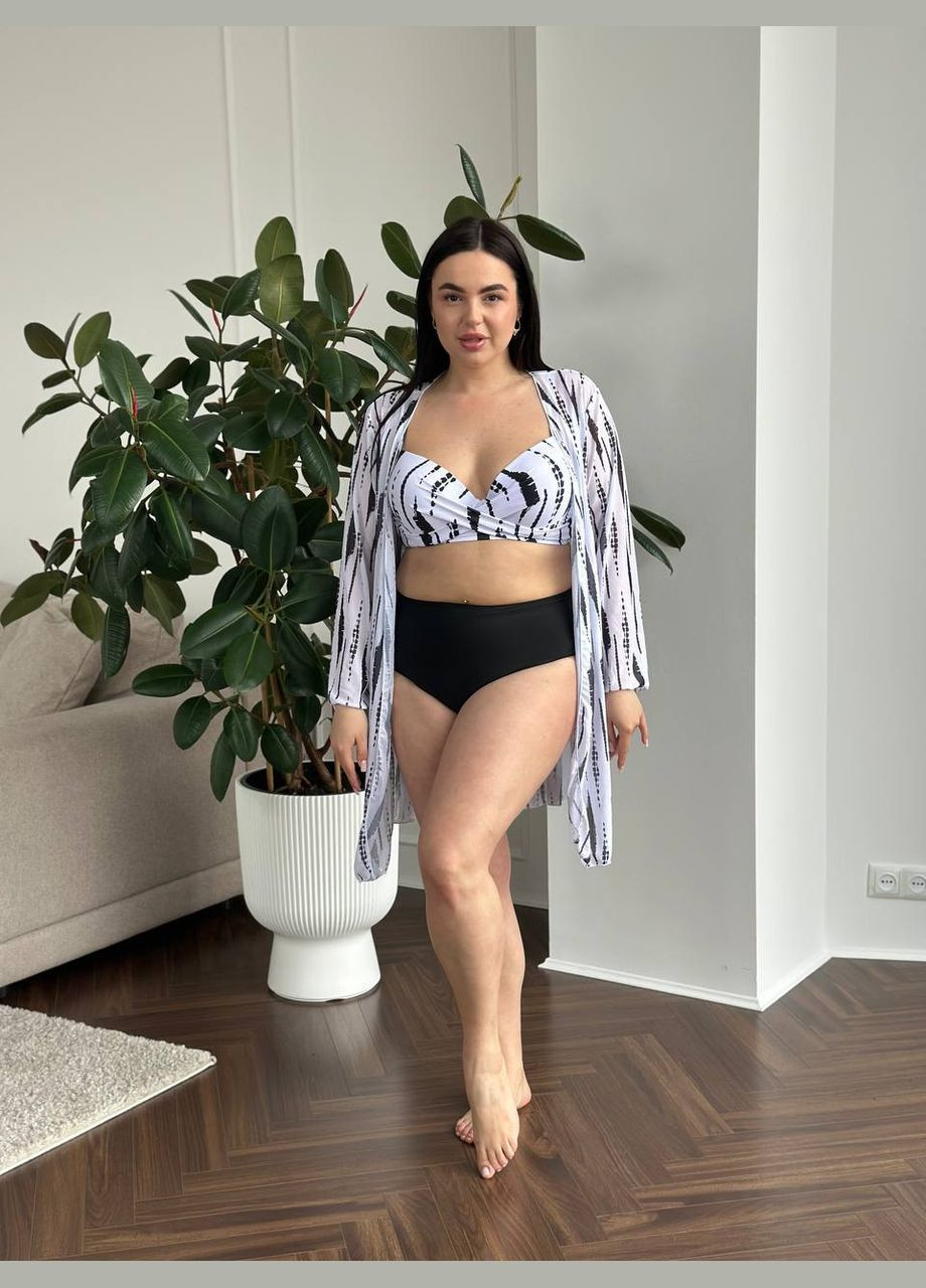 Чорно-білий літній купальник жіночий роздільний + туніка батал роздільний No Brand