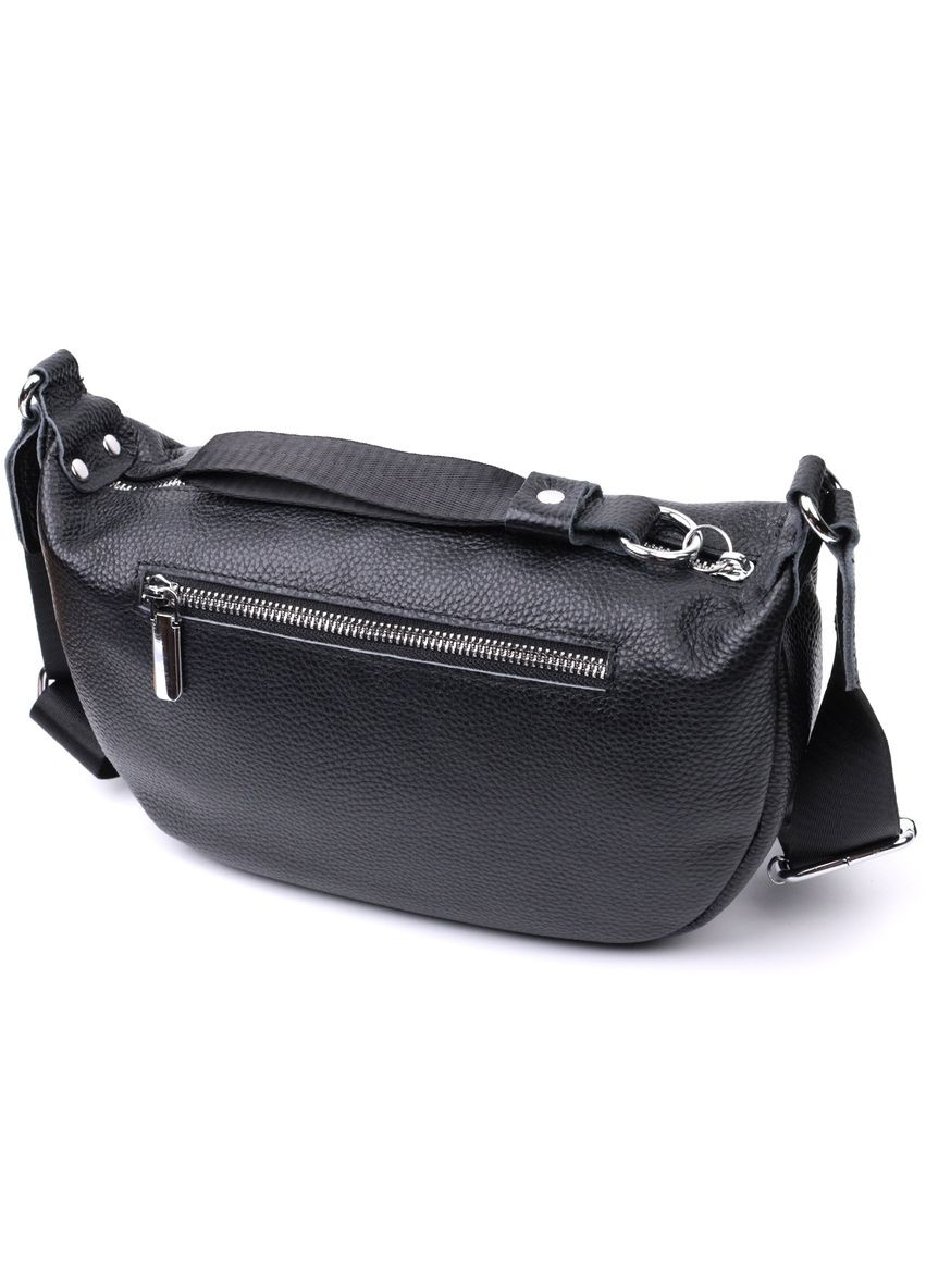 Шкіряна сумка жіноча через плече з незвичайним бігунком брелоком 22615 Чорна Vintage (329195584)