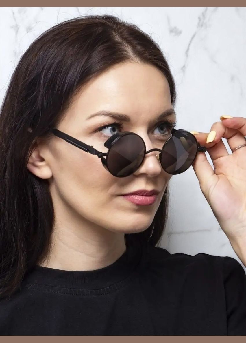Сонцезахисні чорні жіночі окуляри ретро круглі в стилі панк хип-хоп дзюдзюцу стильні іміджеві окуляри Чорні No Brand Steampunk (335020078)