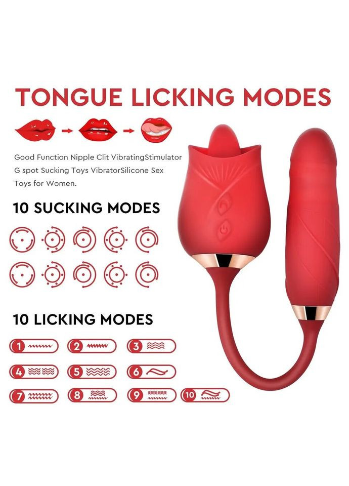 Вібратор двохсторонній Роза, язик стимулятор клітора і сосків, фаллоімітатор No Brand (340914351)