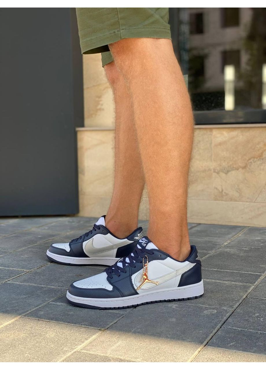 Білі Осінні кросівки чоловічі nike air jordan retro 1 low blue white silver найк аір джордан No Brand