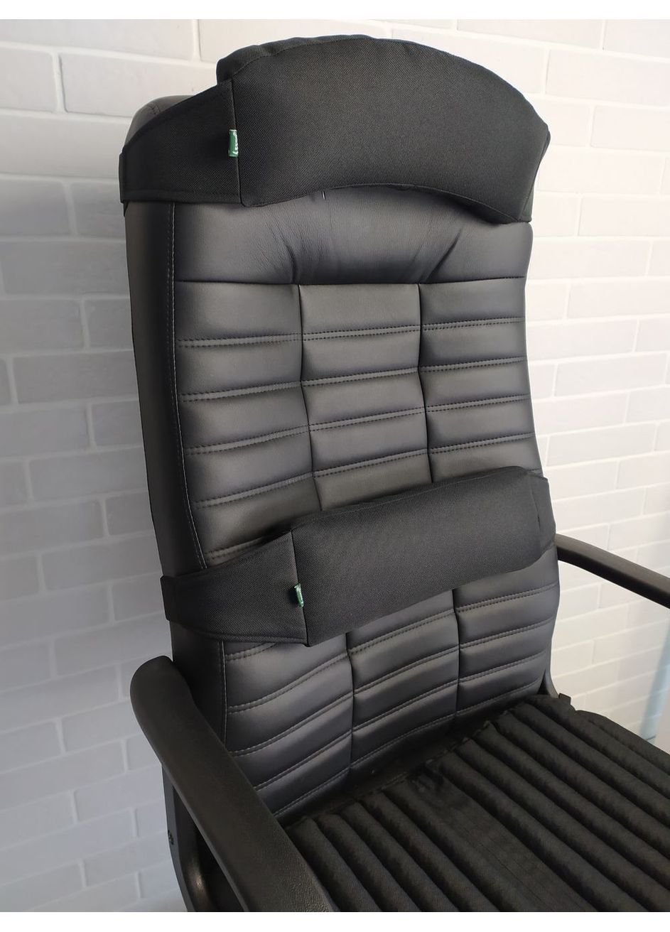 Ергономічні подушки EKKOSEAT на крісло керівника (СИДІННЯ, СПИНКА та ПІДГОЛОВНИК). Набір. Чорний. SF-1G23H-101KU Ekko Seat (353718961)