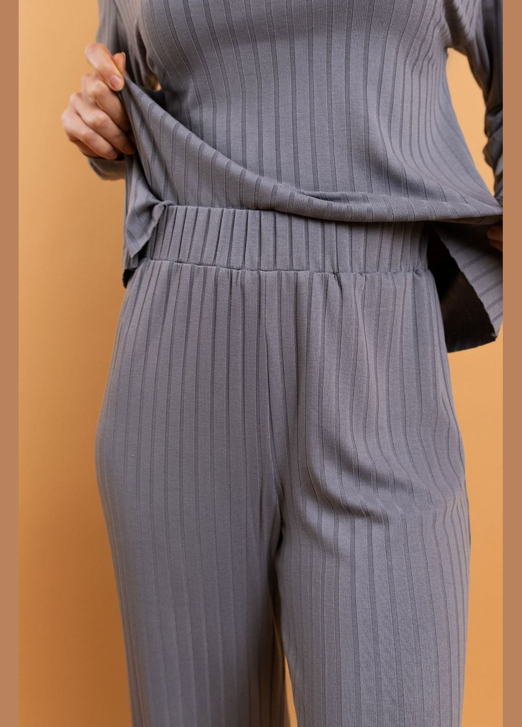 Брюки трикотажні в рубчик Brabrabra HOM2216010 gray (302793771)